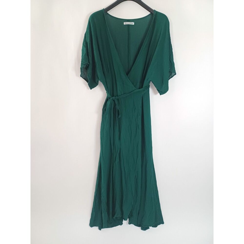 Reformation Winslow Maxi Dress Emerald 1X Wrap French Style Sustainable Wedding - Picture 2 of 7